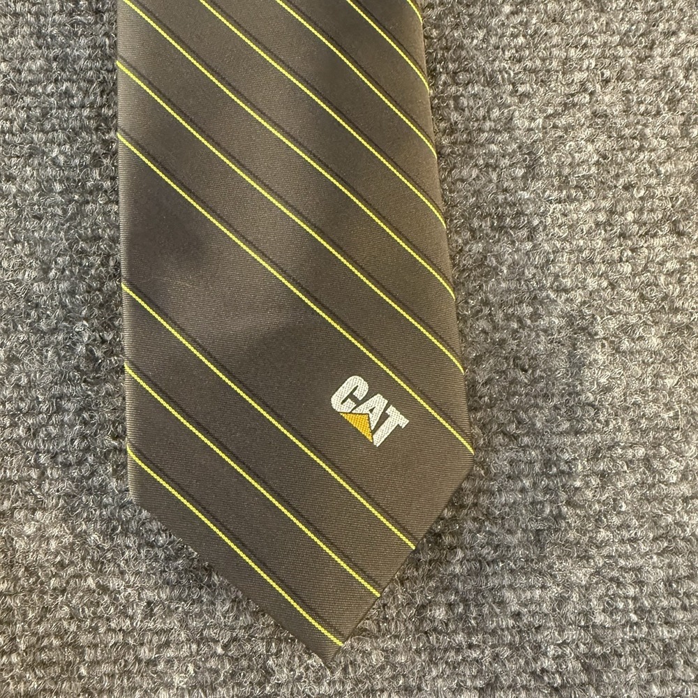 CAT Caterpillar Logo Tie The President Black Yellow Striped Mens 58"